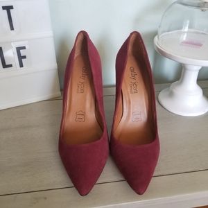 Cathy Jean Brazil suede burgundy pointed toe pumps